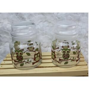 Libbey Vintage Owl Bubble Glass Owl Jars Canister Apothecary Decor